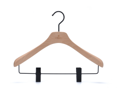 Deluxe Unpainted Natural Color Wooden Suit Hanger With Clips
