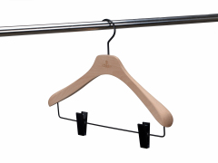 Deluxe Unpainted Natural Color Wooden Suit Hanger With Clips
