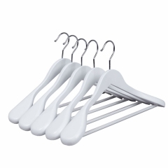 White Color Wooden Clothes Hanger With Round Bar