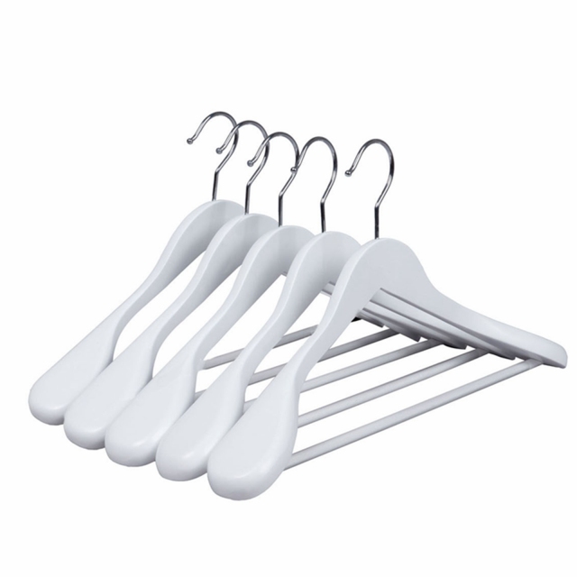 White Color Wooden Clothes Hanger With Round Bar