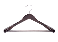 Walnut Color Wooden Clothes Hanger with Round Bar