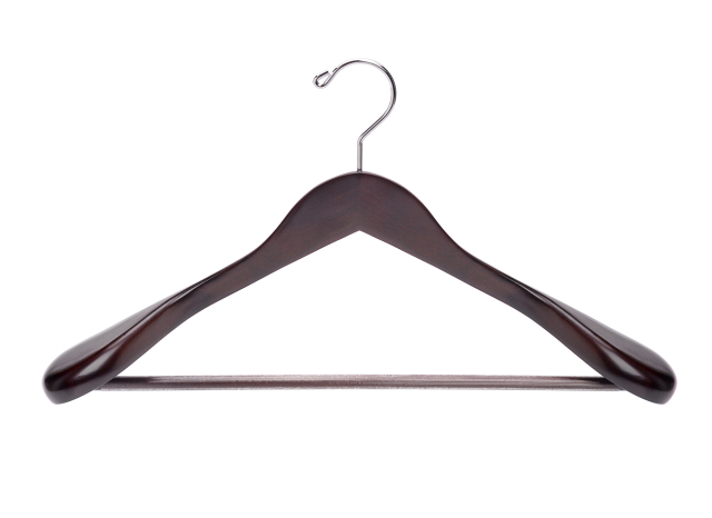 Walnut Color Wooden Clothes Hanger with Round Bar