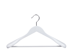 White Color Wooden Clothes Hanger With Round Bar