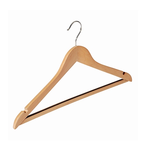 Natural Color Wood Hanger With Square Bar Which Has Non-Slip Teeth Rubber Inside