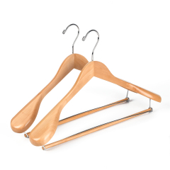 Natural Color Wooden Clothes Hangers With Locking Bar