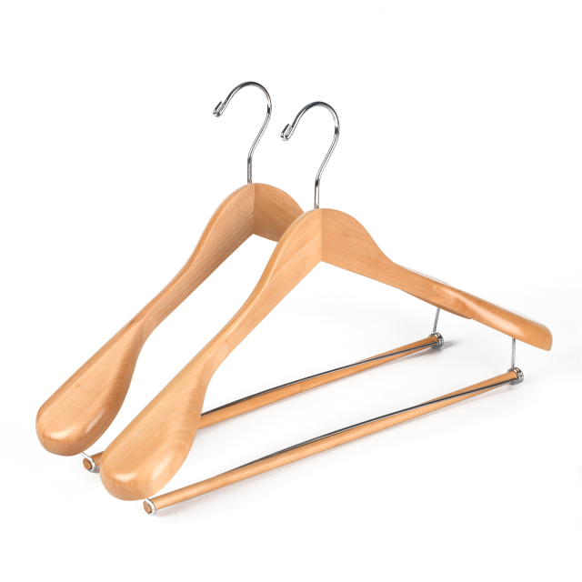 Natural Color Wooden Clothes Hangers With Locking Bar
