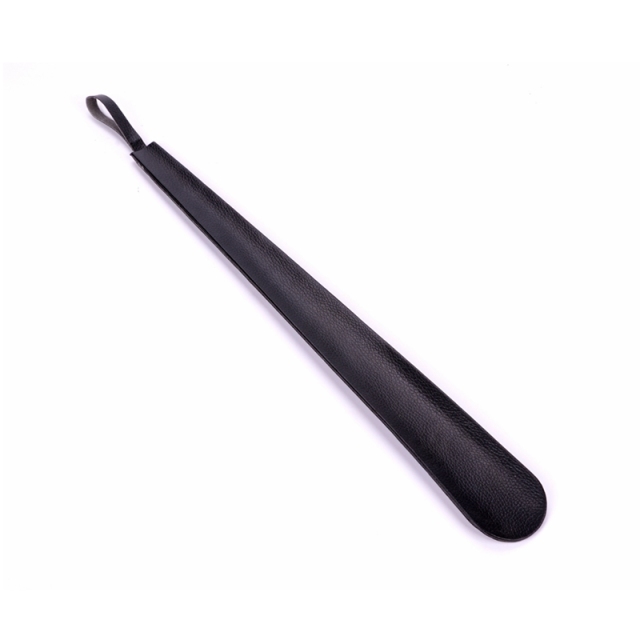 42cm Stainless Steel Shoe Horn With Black Leather