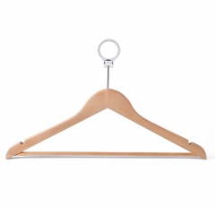 High Quality Natural Hotel Hangers Anti Theft Wooden Hotel Suit Hanger With Ring