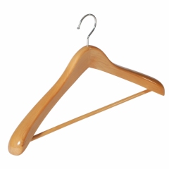 Natural Color Finish Wooden Suit Coat Hangers With Bar For Hotel