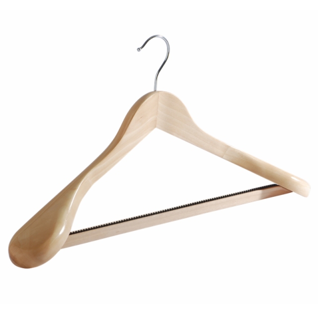 Extra Wide Shoulder Natural Wooden Suit Coat Hangers With Non Slip Square Bar