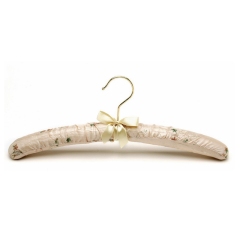 Gold Hook Flowered Satin Fabric Padded Hangers For Coat Delicate Wedding Dress