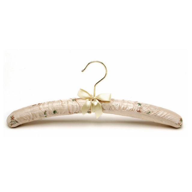 Gold Hook Flowered Satin Fabric Padded Hangers For Coat Delicate Wedding Dress