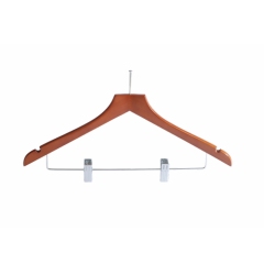 Cherry Color Anti Theft Wooden Hotel Hangers With Metal Clips For Dress Skirts