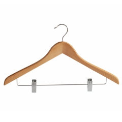 Natural Color Wooden Clothes Hangers With Clips For Hotel
