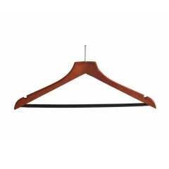 Cherry Color Wooden Hotel Hangers With Anti Theft Hook And Black Wooden Bar