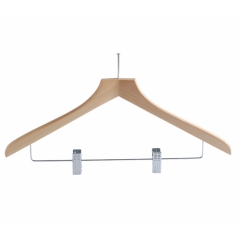 Natural Color Wooden Hotel Hangers With Anti Theft Hook And Clips