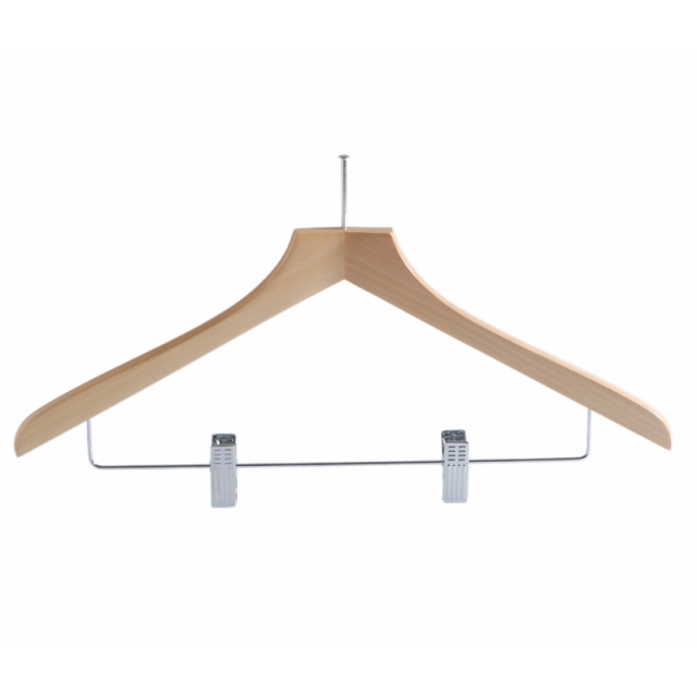 Natural Color Wooden Hotel Hangers With Anti Theft Hook And Clips