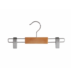 Natural Solid Wood Children Kids Wooden Pants Hangers With Clips
