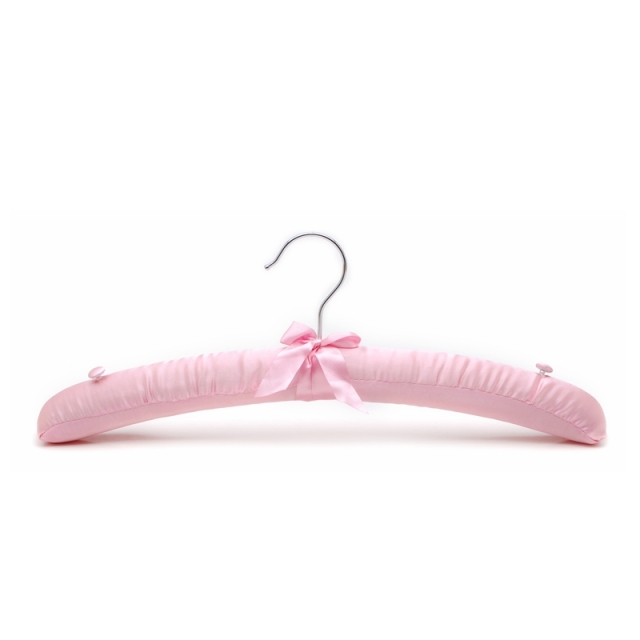 Elegant Soft Pink Satin Padded Hangers Clothes Silk Hangers With Buttons