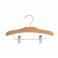 Natural Wood Children Kids Hangers With Metal Clips Pants Bar
