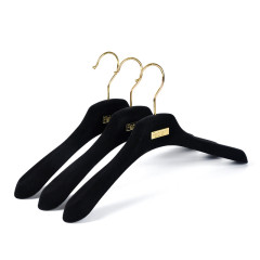 Luxury Black Velvet Plastic Coat Jacket Wedding Dress Hangers With Gold For Garment