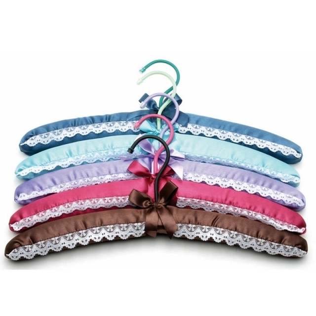 Elegant Blue Fabric Satin Padded Hangers For Woman Clothes