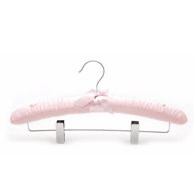 Elegant Soft Pink Satin Padded Hangers Clothes Silk Hangers With Buttons