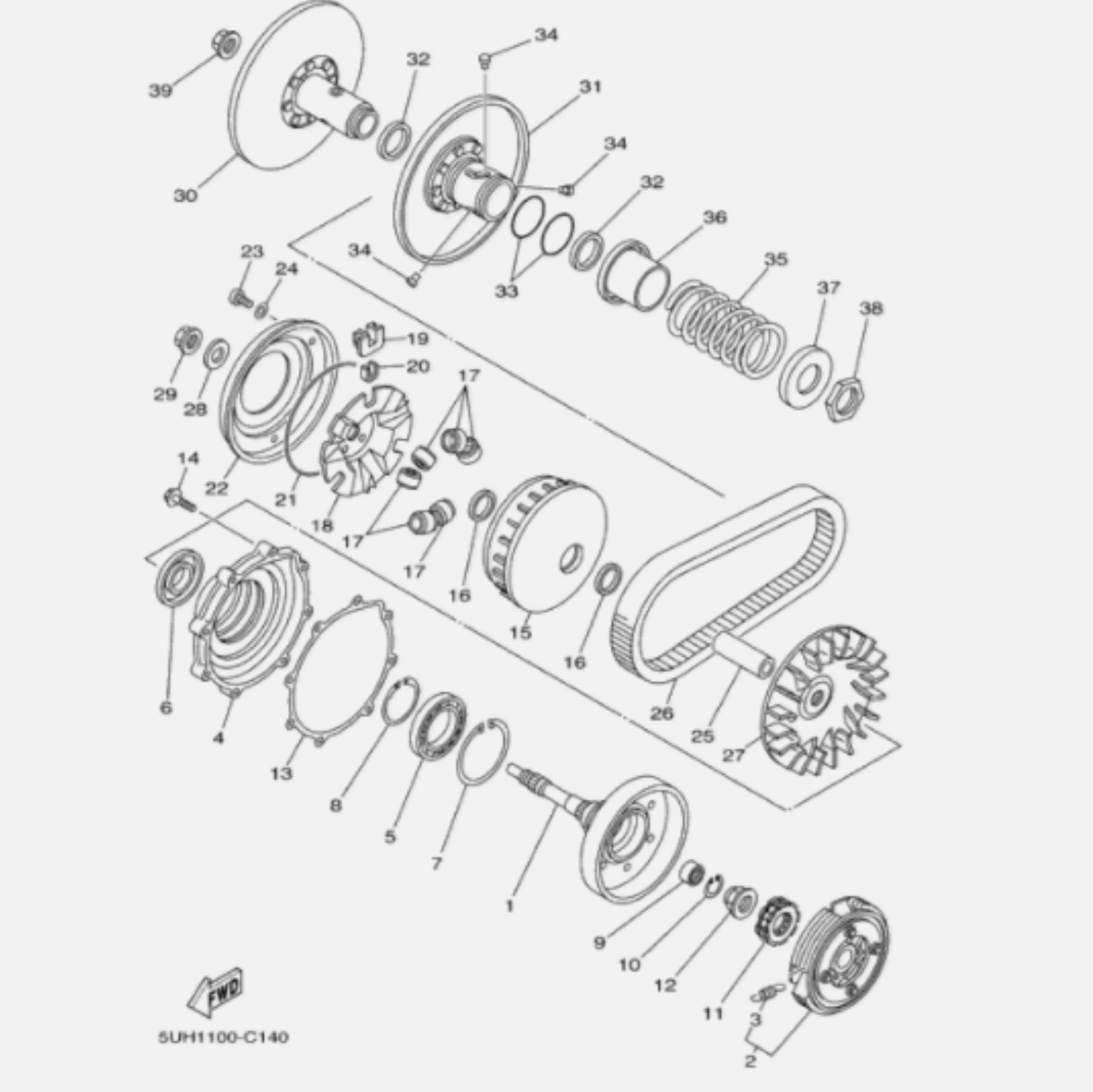 NEW Secondary clutch Sheave Yamaha ATV 04-14 Grizzly 350 Wolverine Bruin YFM350