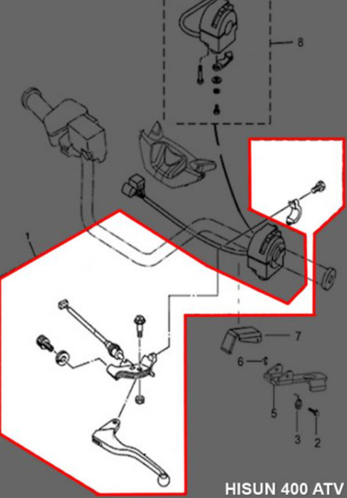 Brake Lever - Left Hand Assembly, ATV, Hisun, 400 500 700cc 61040-103-0000