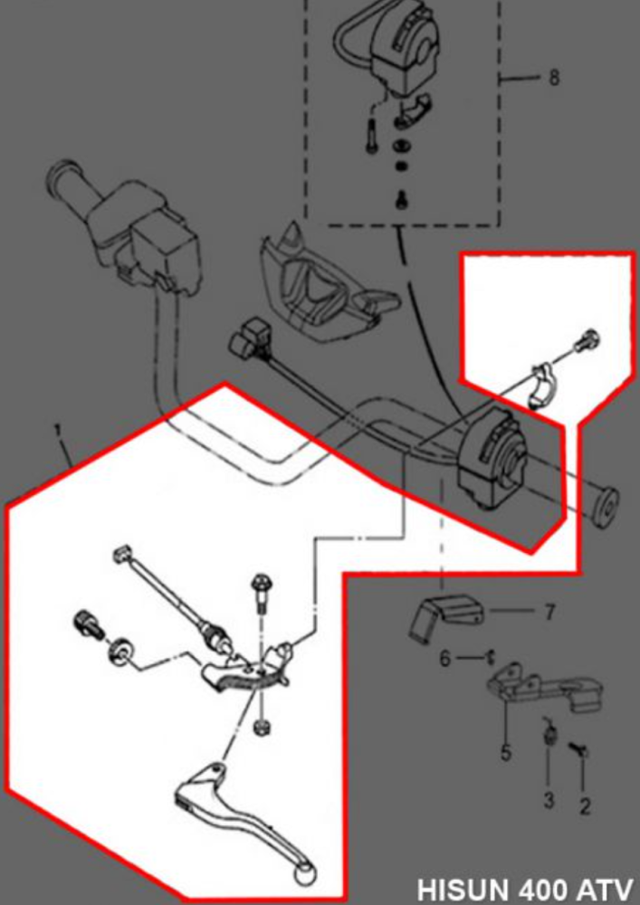Brake Lever - Left Hand Assembly, ATV, Hisun, 400 500 700cc 61040-103-0000