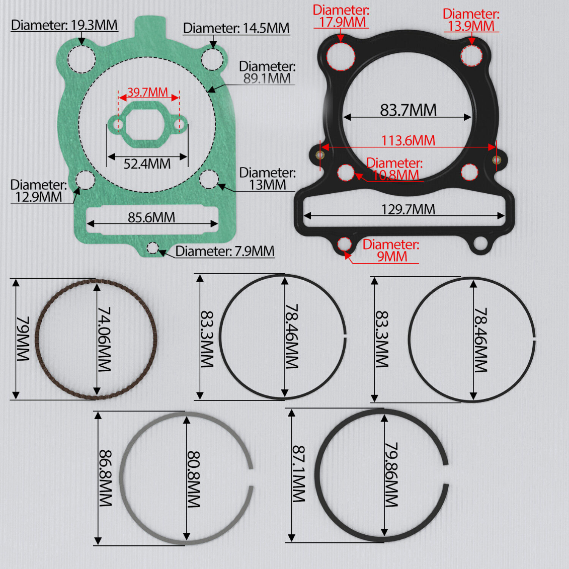 Piston Ring Gasket Kit For Yamaha Warrior 350 YFM350X 1987-2004 ATV