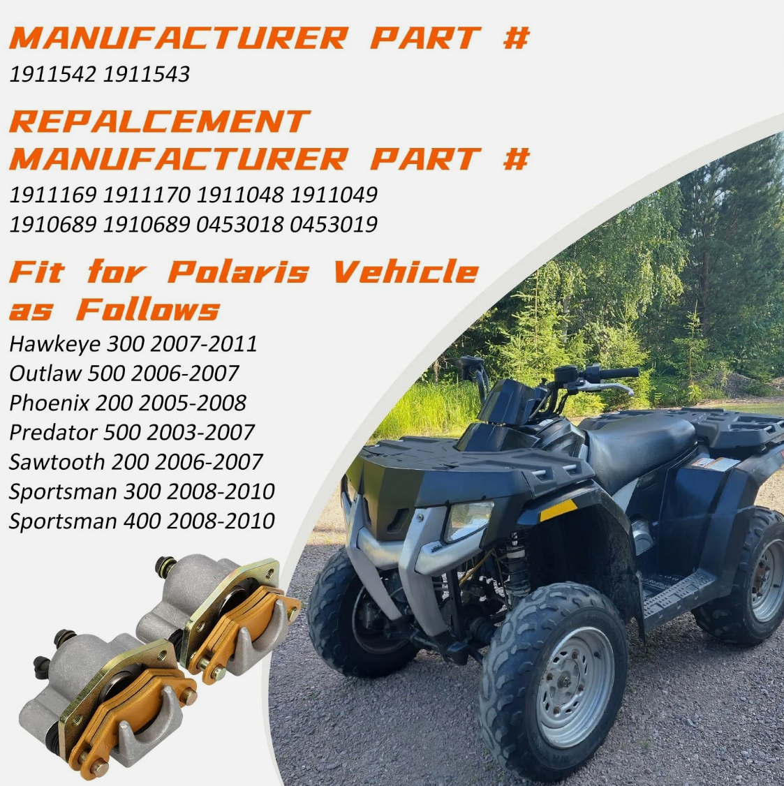 Front Left Right Brake Caliper Assembly for Polaris Sportsman 300 400Hawkeye 300