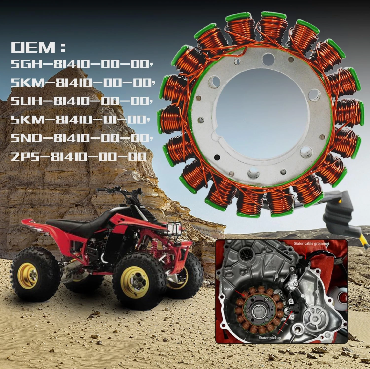 Magneto Stator Yamaha RHINO 660 Yamaha Grizzly 660 YFM450FWA YFM350FWA YFM450FWA 5GH-81410-00-00 5KM-81410-00-00 5UH-81410-00-00