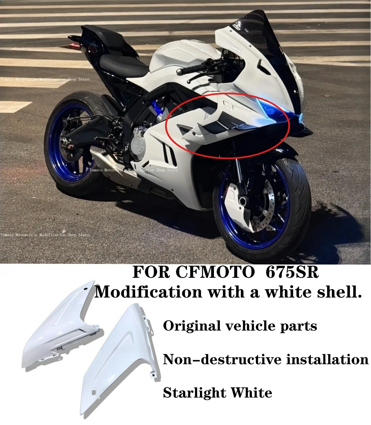 for cfmoto 675SR 675SS Modification Stabilizing Wing Fairing.white Air Deflector,Starlight White Side Wind Knife.White Phantom.