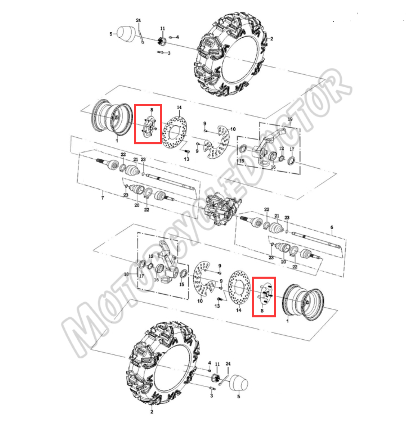 Wheel Hub Front ATV Hisun 800cc 27 Spline 62310-117-0000