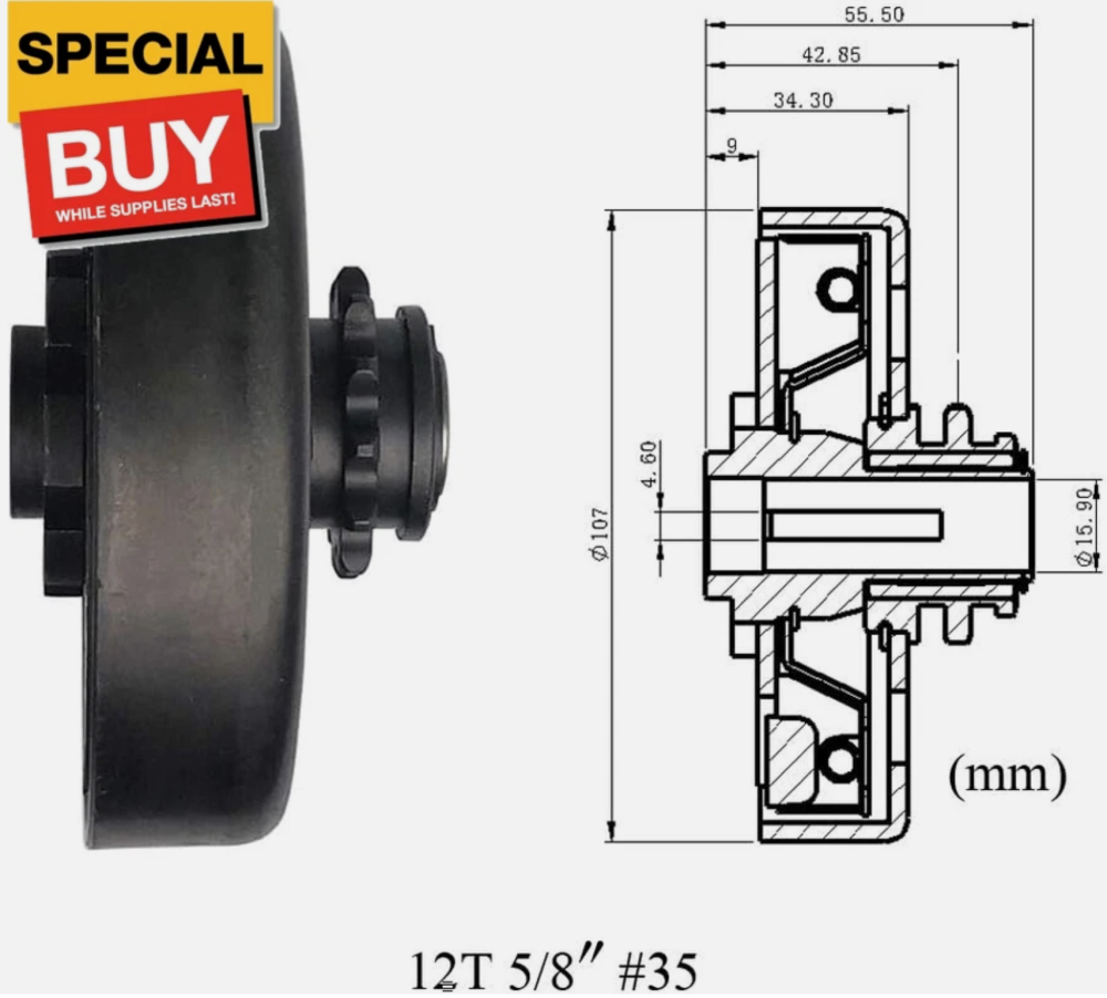 Centrifugal Clutch 5/8" Bore 12 Tooth for Go Kart Mini Bike Lawnmower Honda GC160 GC190 GX120 GX140 GX160 GX200