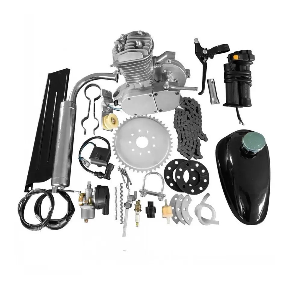 Silver 80cc 2 Stroke Bicycle Engine Kit Complete Gasoline Motor Set for Motorized Bike Conversion