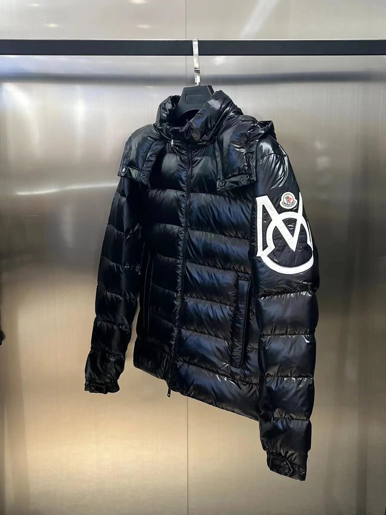 M0ncler arm logo down jacket black