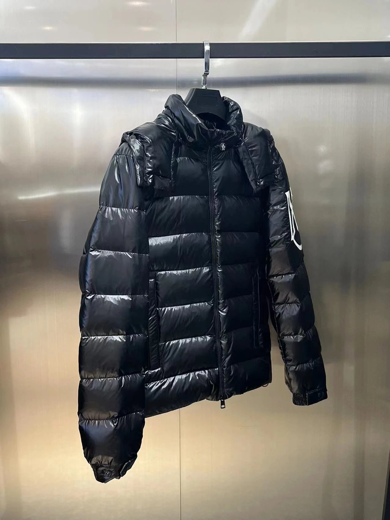 M0ncler arm logo down jacket black
