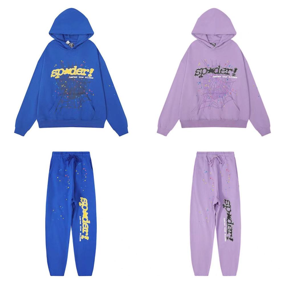 Sp5der 555555 Spider Web Hoodie/Pants Purple Blue