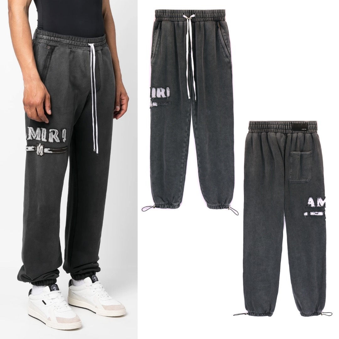 Amiri letter patched washed sweat pants black