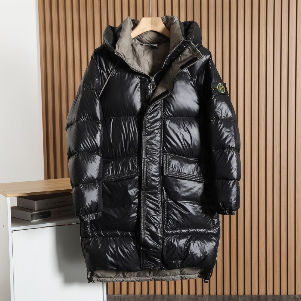 Stone island long down jacket black