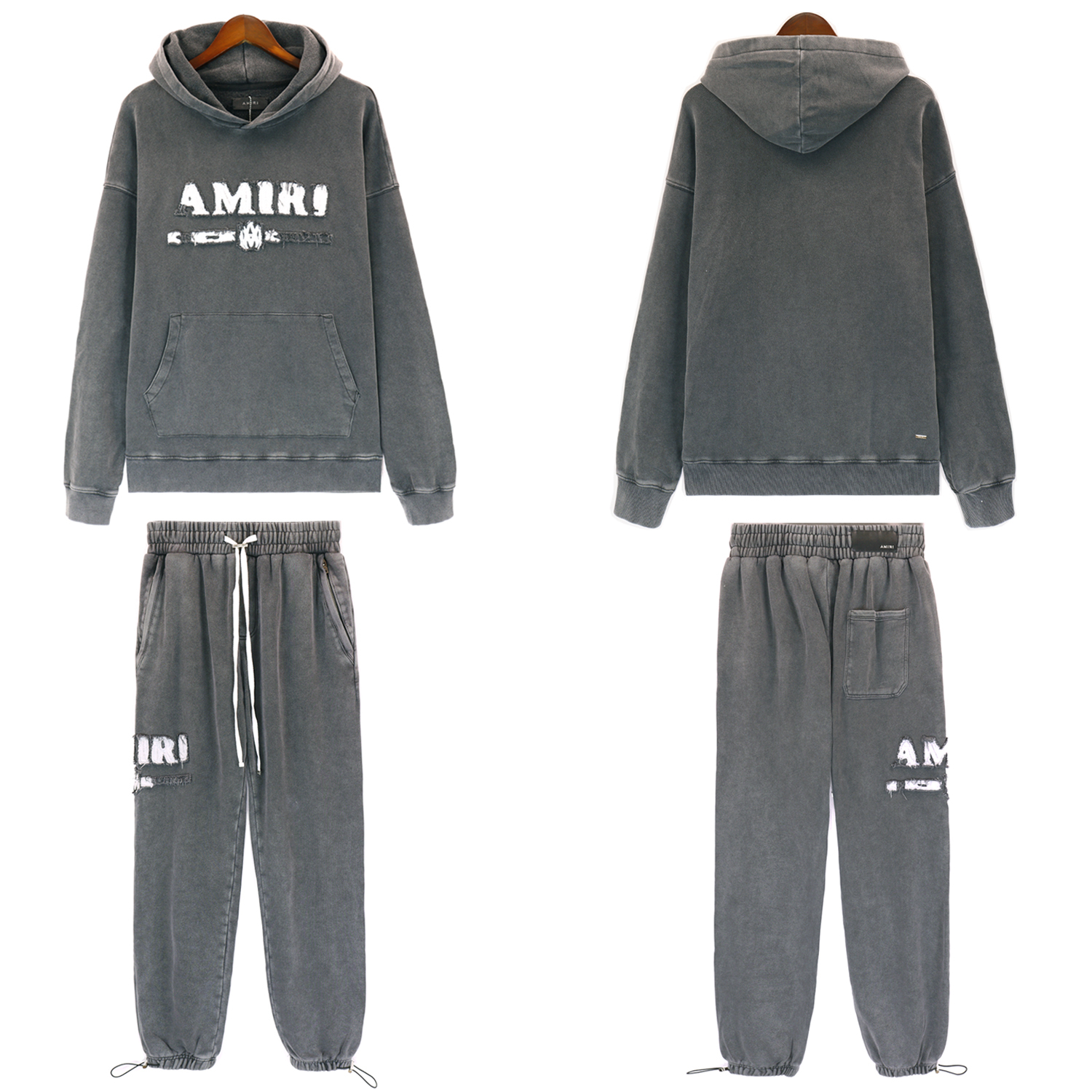Amiri Wahsed Grey Hoodie And Sweatpants