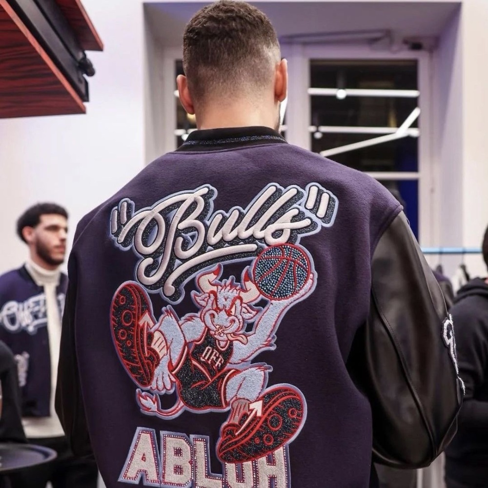 Off White NBA Bull baseball jacket navy