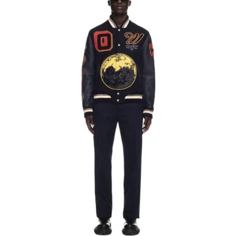 Off White planet embroidery baseball jacket