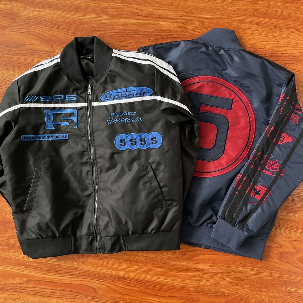 Sp5der big 5 embroidered logo jacket blue red