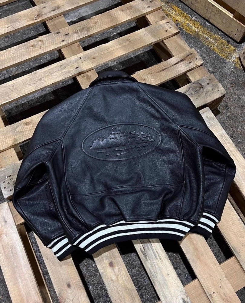 Corteiz black leatger jacket