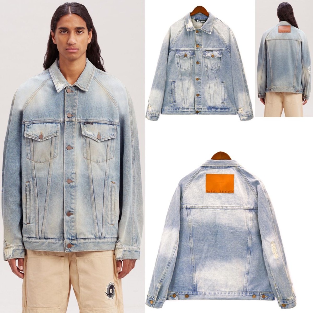 Palm angles make old washed denim jacket blue