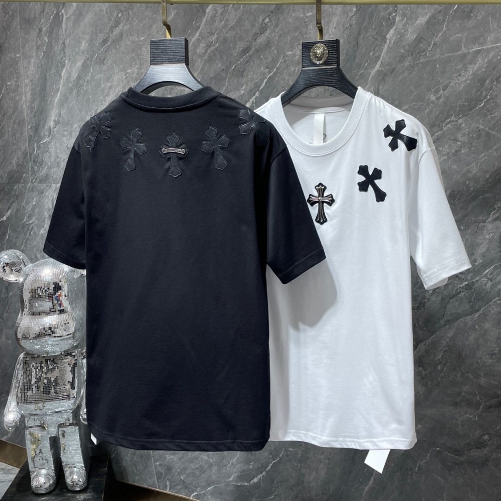 Chrome hearts lapel patchwork crosses tee black white
