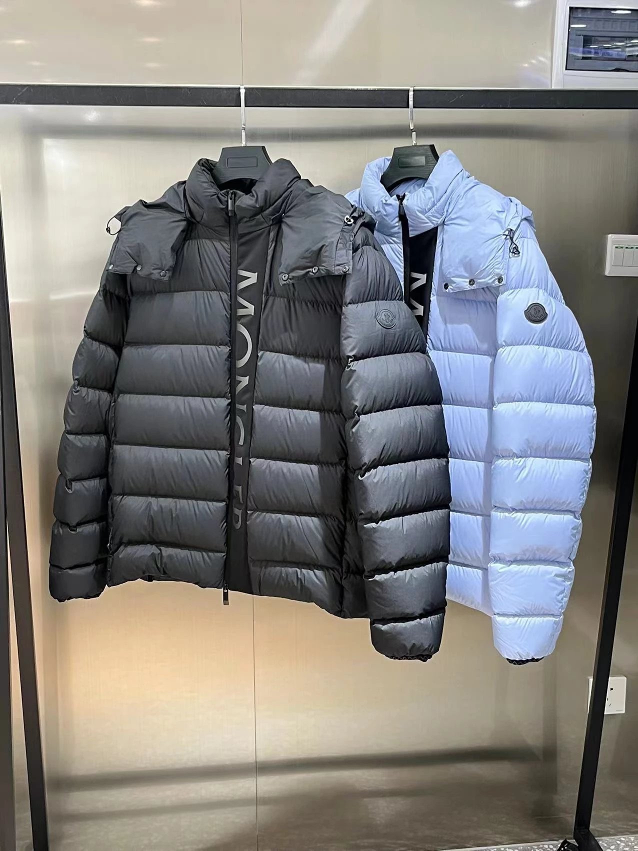 M0ncler letters on the chest down jacket black blue